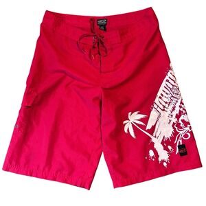 Hawaiian Performance Surfwear Men Sz 36 Swim Trunks Shorts Pockets‎ Deep Red VTG